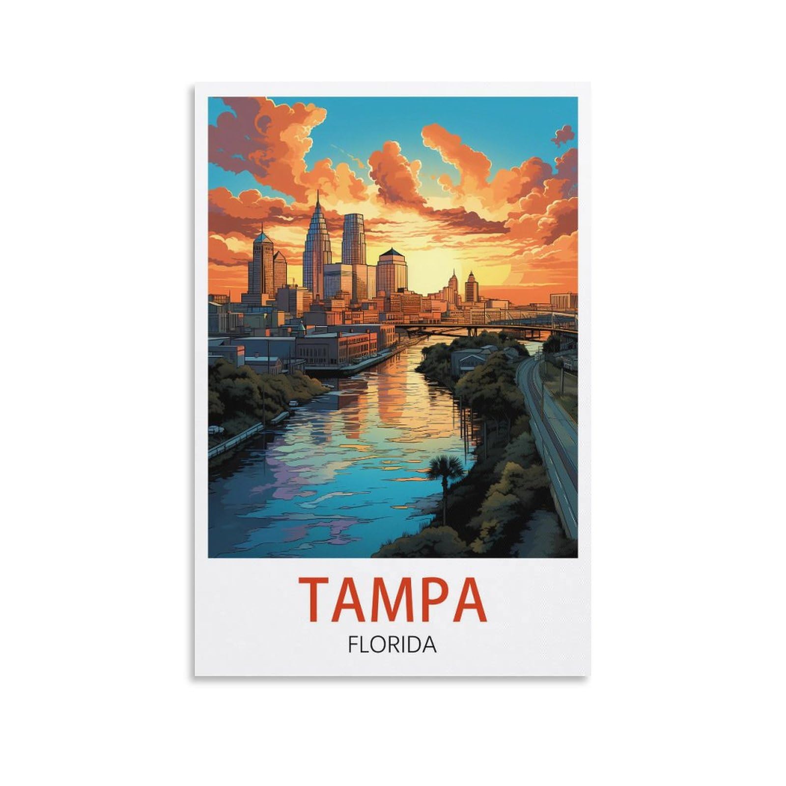 Orbana Unframe-Style Tampa Florida Vintage Travel Poster 08X12inch(20X30cm) Canvas Print For Living Room, Bedroom, Dorm, Home, Office Wall Decoration
