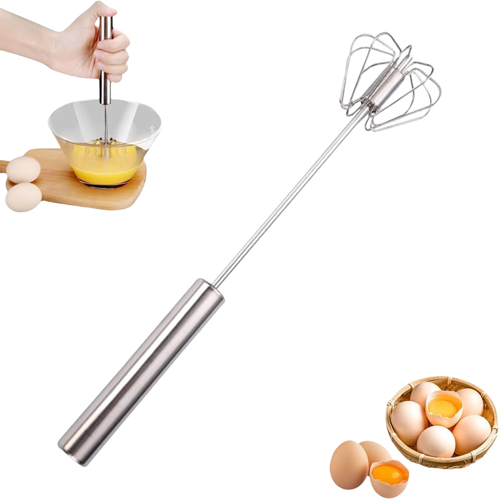 Stainless Steel Semi-Automatic Whisk Kitchen Egg Beater Whisk Hand Mixer Egg Scrambler Push Whisks for Cooking Hand Whisks