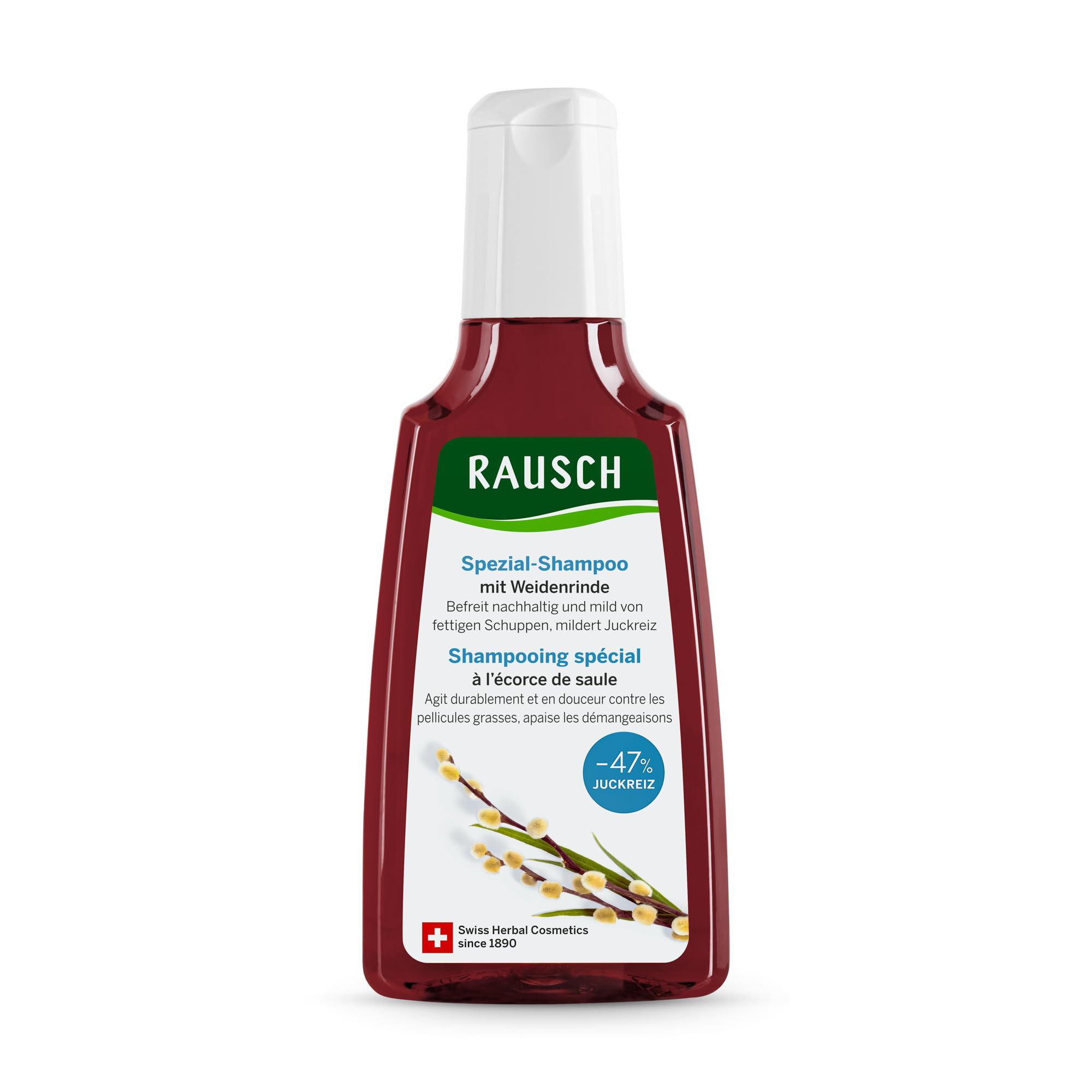 RAUSCH Spezial-Shampoo mit Weidenrinde 200 ml – milde Reinigung bei fettigen Schuppen & juckender Kopfhaut – vegan - ohne Silikone, hergestellt in der Schweiz mit Weidenrinden- & Thymian-Extrakt