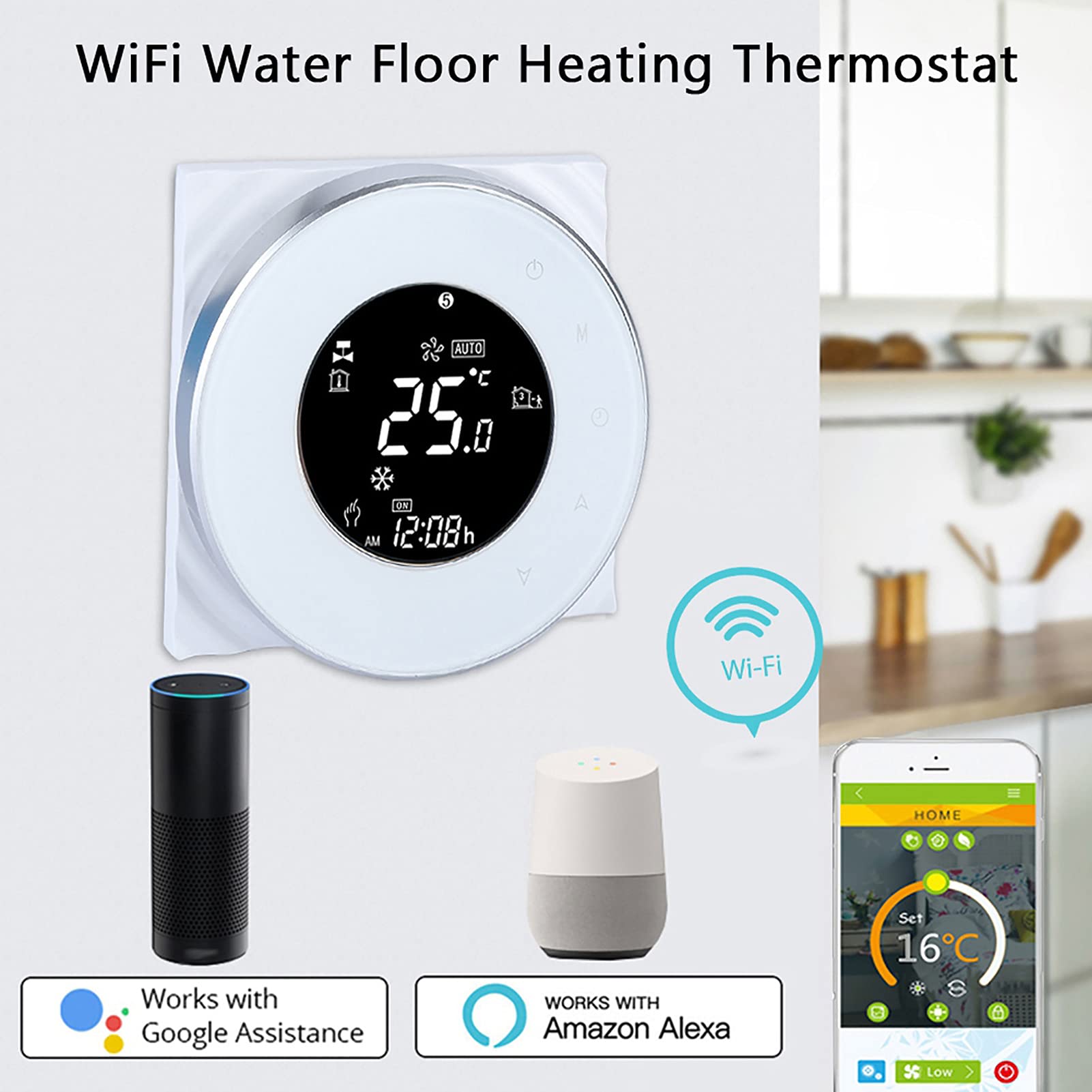Controlador de Temperatura WiFi Sustvita, termostato de Pantalla táctil LCD programable para calefacción de Piso eléctrico con Acceso Remoto