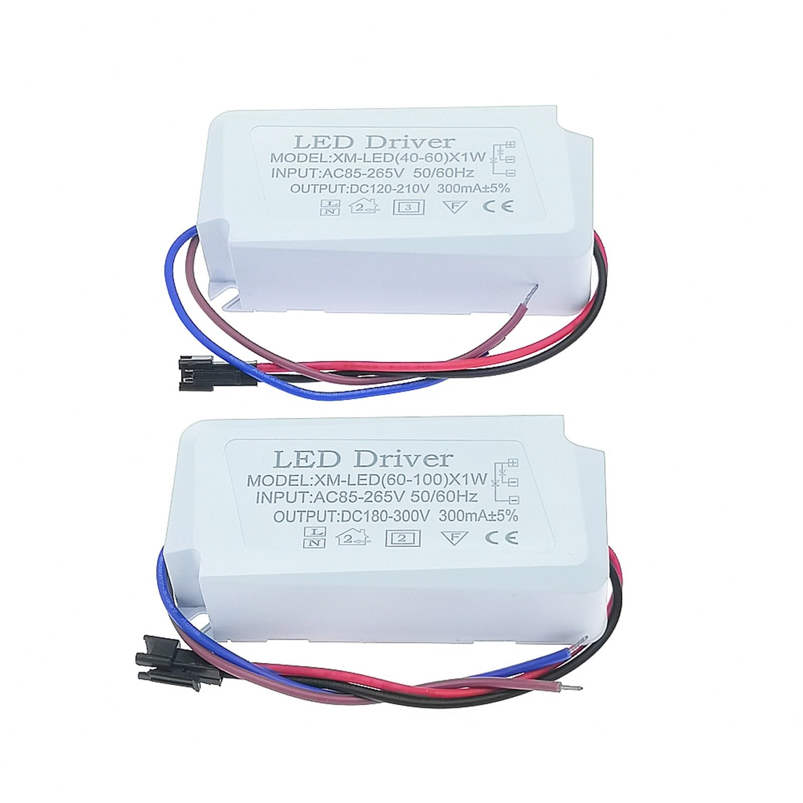 2 alimentatori da 40 W-100 W AC85-265 V 300 mA Driver LED (40-60) x 1 W (60-100) x 1 W Adattatore Trasformatore di illuminazione a corrente costante((60-100) X1W)