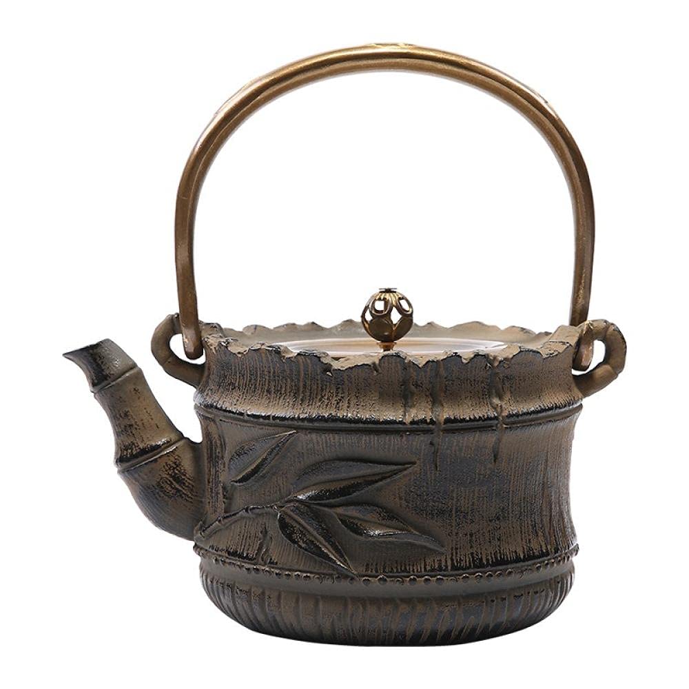 Exquisiter Wasserkocher Gusseisen-Teekannen-Set, japanische Teekanne, Tetsubin-Wasserkocher, Getränke-Kungfu-Werkzeuge, Edelstahl-Sieb, Bambus-Gelenk-Teekessel, 1 2 l, wie abgebildet