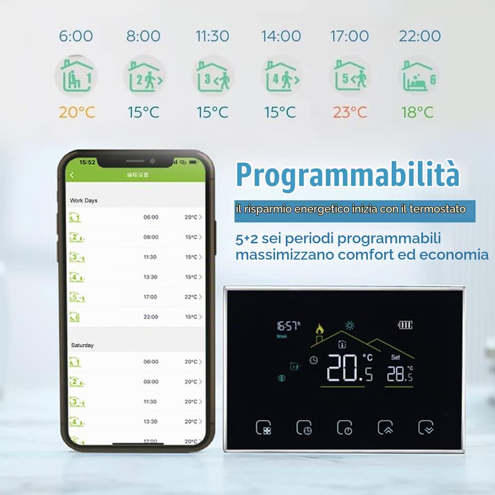 Termostato Wifi a Batteria,Termostato Caldaia a Gas Compatibile Con Alexa Google Home,Cronotermostato Wifi Smart a Batteria con Digitale Programmazione,Termostati per Riscaldamento Domestico