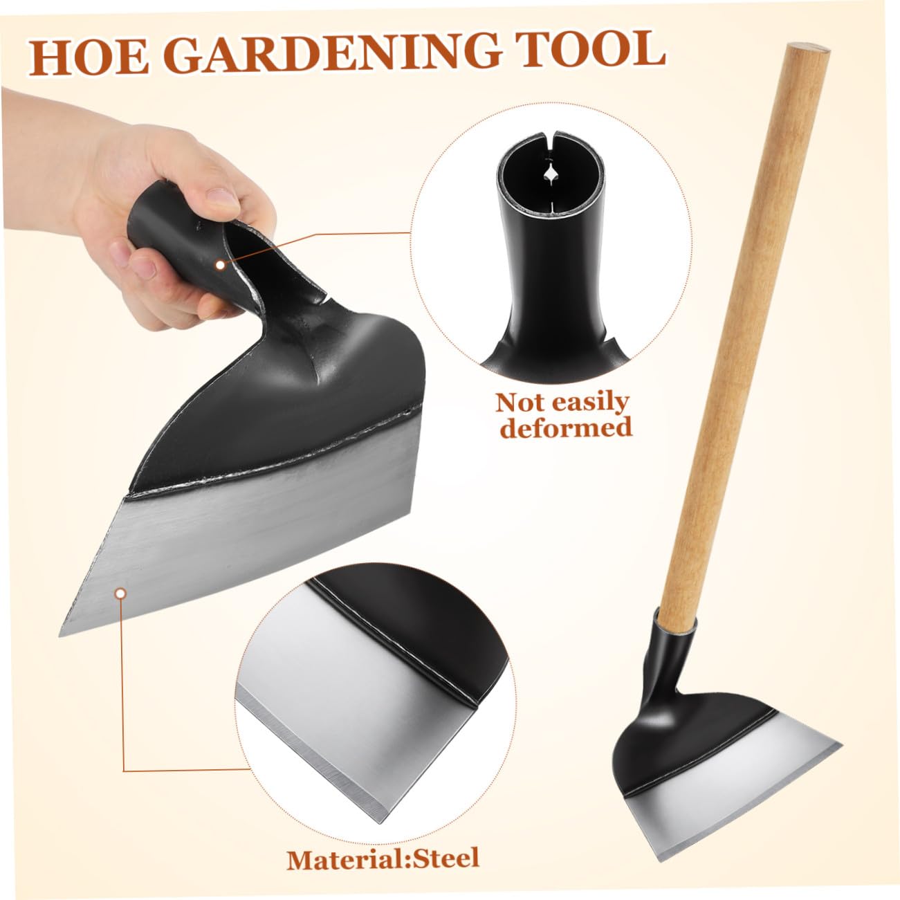 HOMSFOU Attrezzo da Giardino Manuale in Acciaio Manganese 23,5 Cm per Diserbo, Dissodare e Coltivare, Piccola da Giardinaggio senza Manico per Orto e Terreno