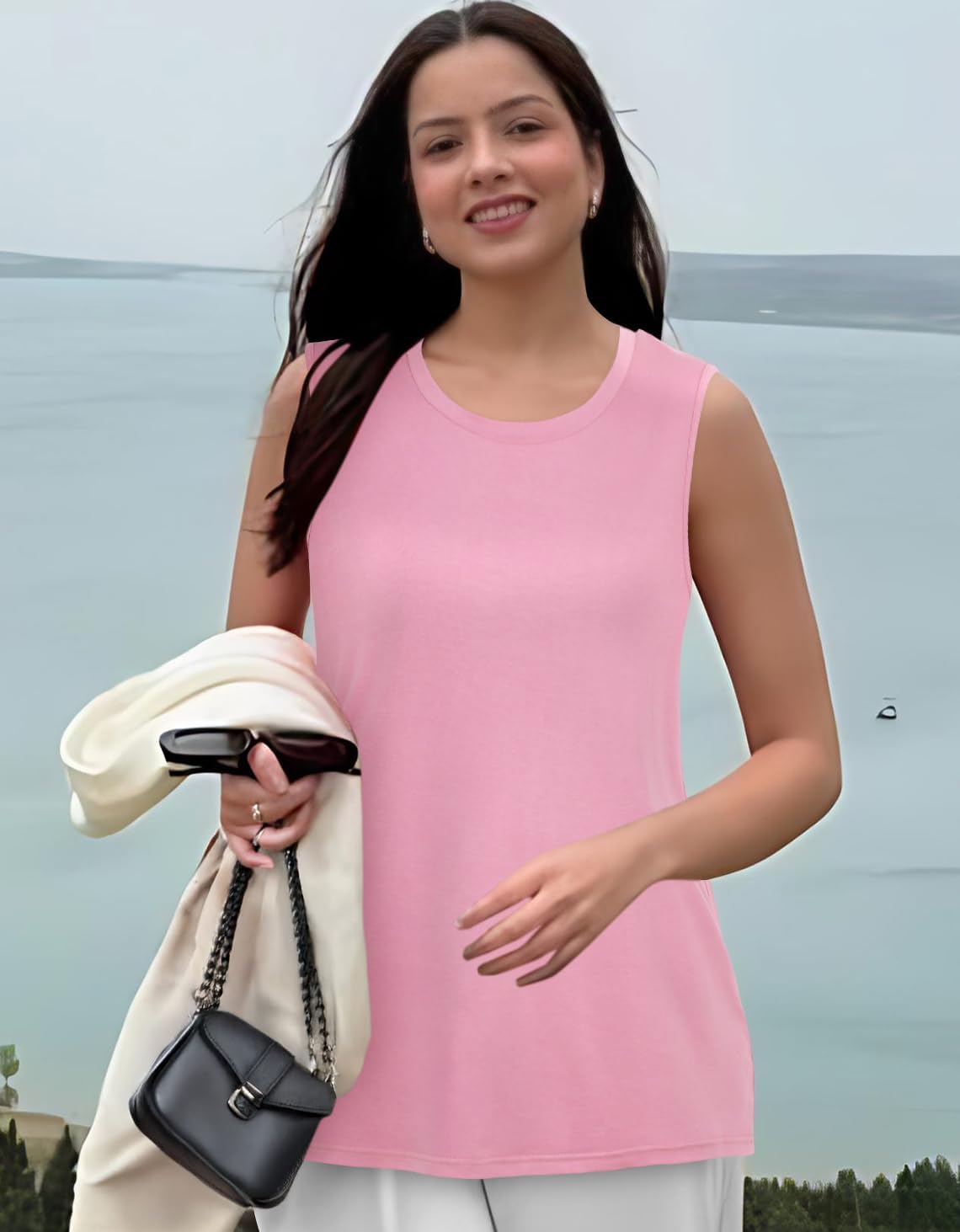 Womens Tank Tops Summer T Shirts Sleeveless Casual Loose Tunic Blouses - Image 5