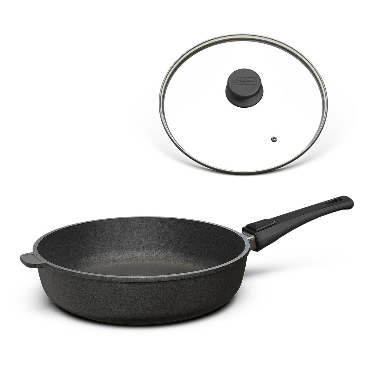 Hoffmann Aluguss Bratpfanne 28 cm Induktion Hoher Rand 7 cm Innenhöhe I Pfanne Induktionsherd I Schmorpfanne 28cm I Abnehmbarer Griff Hochrandpfanne