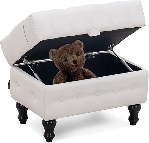 Miniatura 4 de Artechworks Mesa de centro otomana con almacenamiento, tapizado de piel sintética con botones, otomana para sala de estar, oficina en casa, taburete