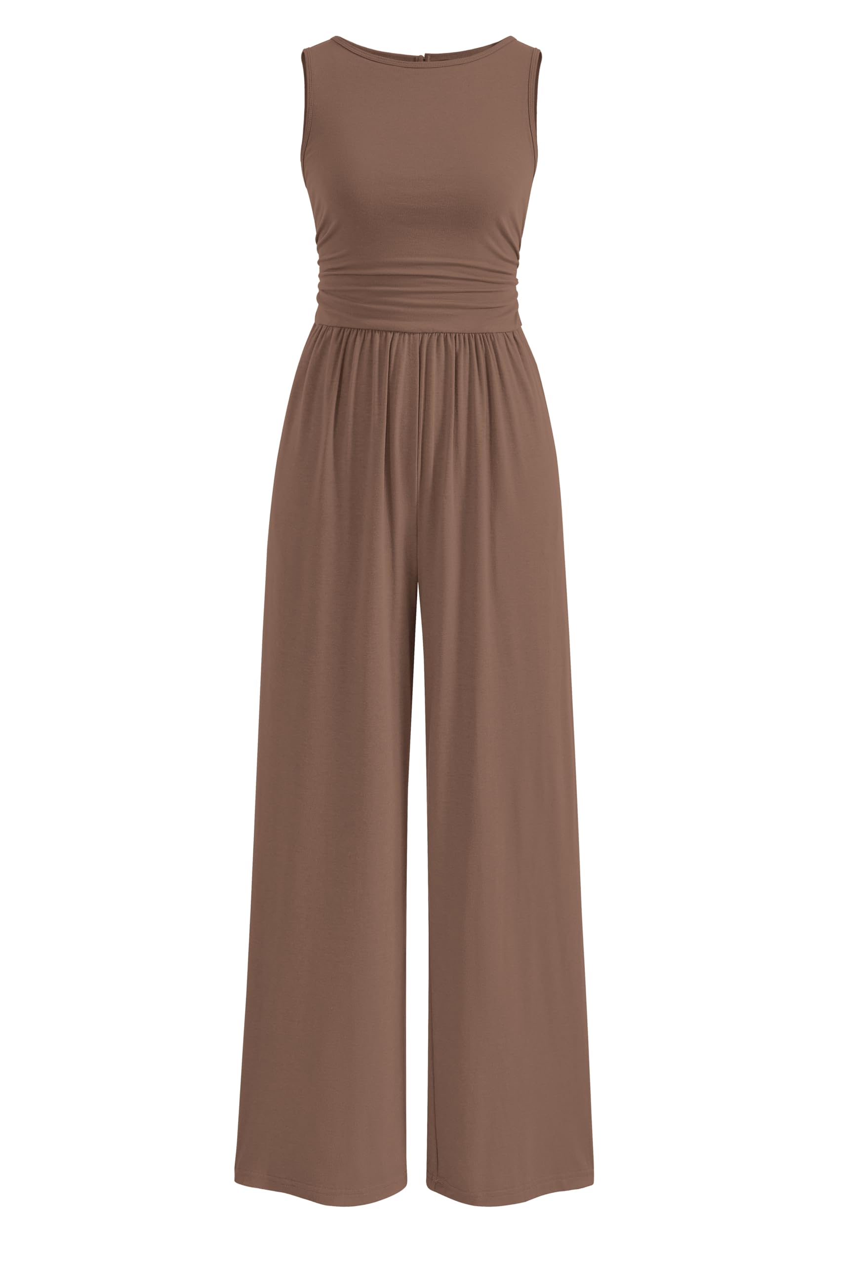 Photo 1 of PRETTYGARDEN One Piece Jumpsuits for Women Dressy Casual Sleeveless Crewneck Wide Leg Rompers Jumpers Vacation Summer Spring Outfits(Dark Khaki, XL)