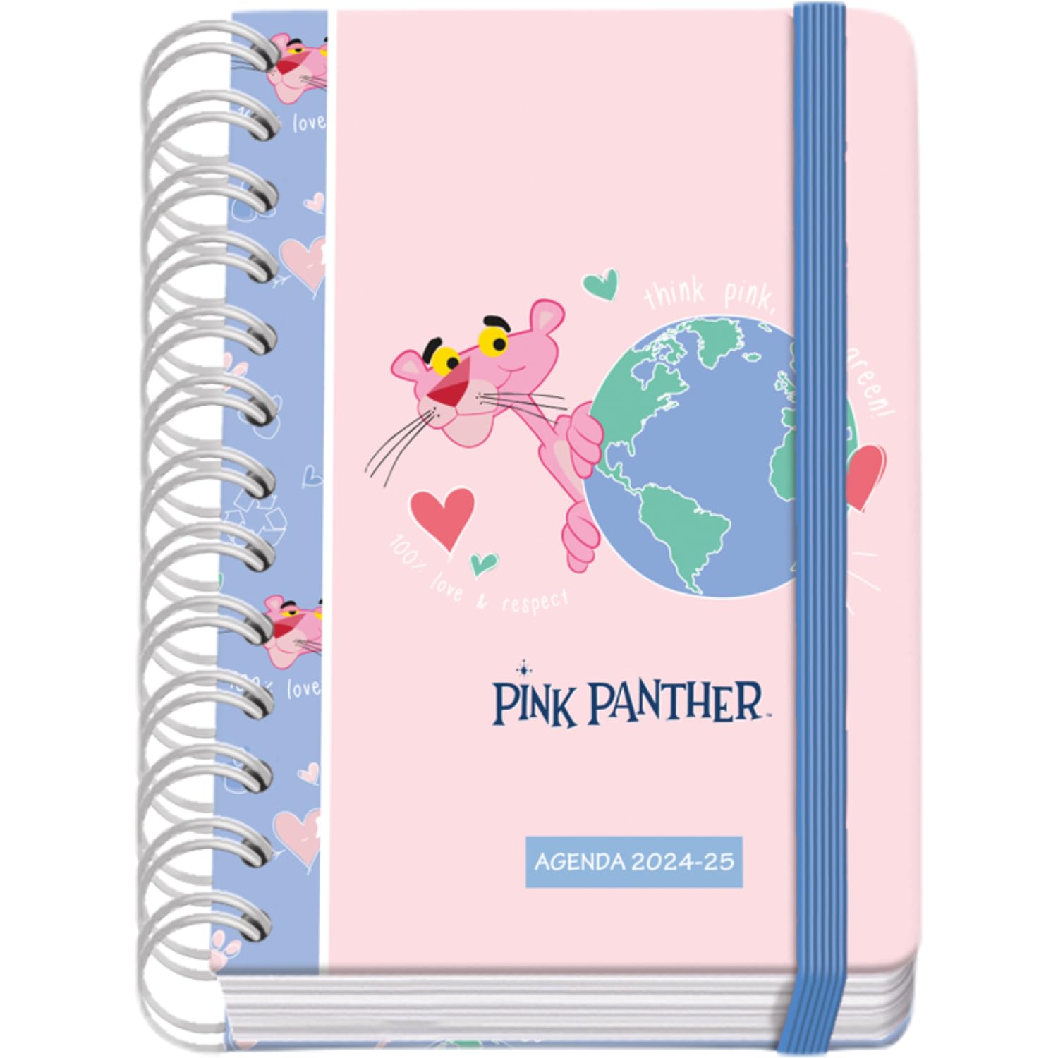 Dohe - Agenda Escolar 2024 2025 - Día por Página, Tamaño A6 (12x17 cm), Cierre Anillas y Goma, Español e Inglés, 4 Páginas de Pegatinas, Septiembre a Junio, Material Escolar - Pink Panther ecoPink
