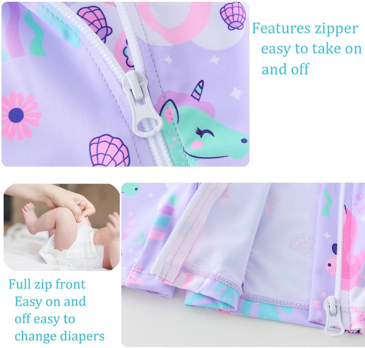 UMELOK Baby Girl Swimsuit One Piece Rashguard Swimwear with Zipper UPF 50+ Sun Protection Infant Bathing Suit - Image 4