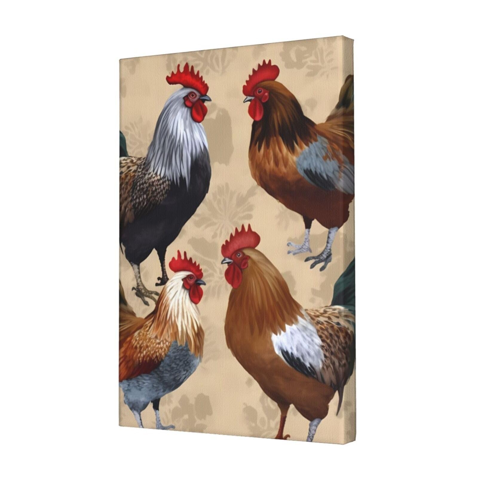 KLOPH Rooster and Chicken Print Canvas Wall Art for Living Room 12"x18" Modern Artwork Painting for Bathroom Hanging Canvas Prints Aesthetic Wallart for Bedroom Kitchen Office Wall Decor