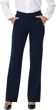 ZTN Womens 29"/31"/33" Business Casual Dress Pants Wide Straight Leg Trousers with Pockets