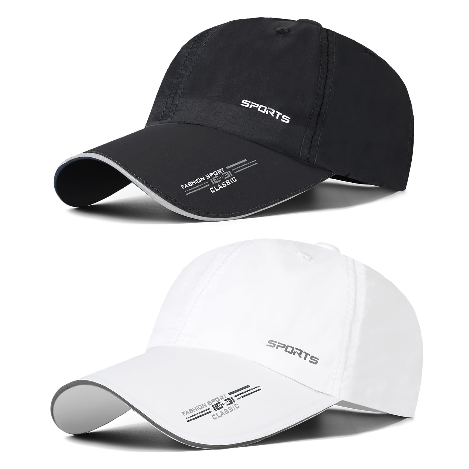 AYPOW 2 Pcs Baseball Cap Herren Damen, Schnelltrocknend Basecap Running Cap mit Reflektierende Krempe Unisex, Leichte Schildmütze Verstellbar Draußen Kappen Sonnenhut Golff Tennis Cappy Sommer Caps