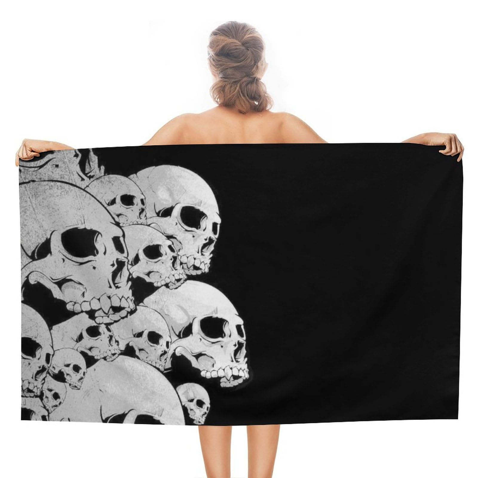 LEDFCVSU Beach Towel, Black Skulls Bath Towel, Absorbent Towel for Swimming, Sports, Travel