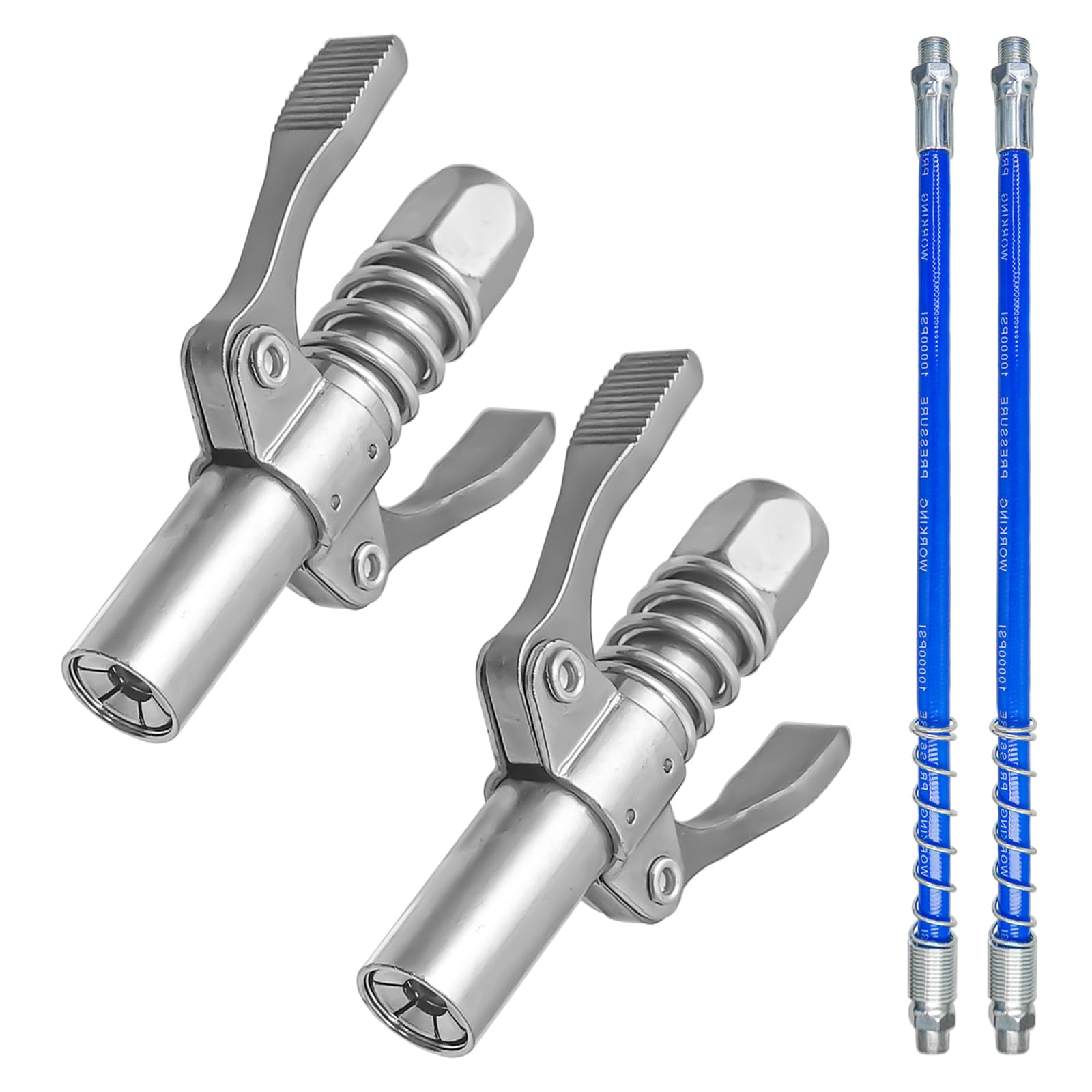 Hevysuo Silver 2 Pcs G Coupler Grease Gun Double Handle Grease Metal,Grease Gun Mouthpiece Gear Oil Nozzle With 30Cm Hose For All Types Of Grease Guns,
