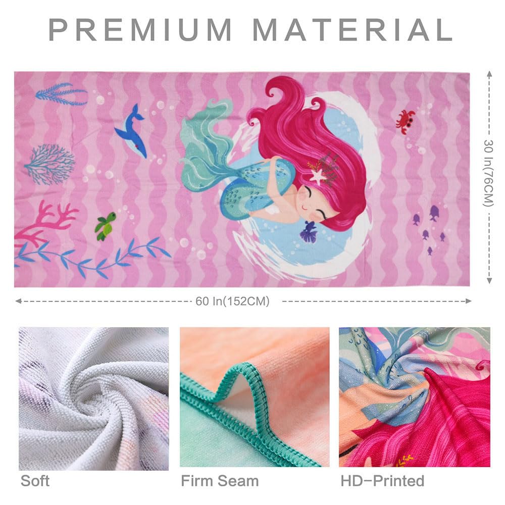 stampringt Extra Large Cute Stripe Flamingo Mermaid Beach Towels Set of 4 Pack for Adult Big Oversized Thick Microfiber Terry Cloth Sandproof Quick Dry 30 x 60 - Image 2