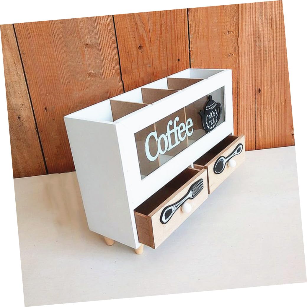 MAGICLULU Aufbewahrungsbox Kaffeekiste Weiße und Küche im Wohnzimmertisch für Kaffee Doppellagige Kaffeebox Nordischen Retro Stil Organisierten Besteckaufbewahrung Desktop