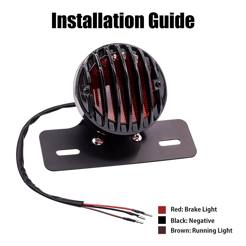 Fanale Posteriore Moto Rotondo Nero, Fanale Posteriore Universale Moto Luce Targa Luce Stop con Staffa 12V