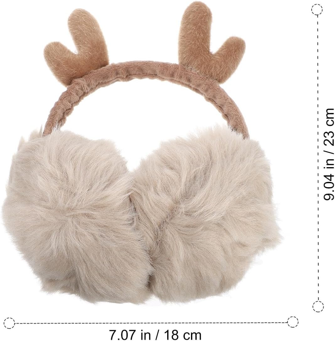 SUPVOX Christmas Antlers Earmuffs 2pcs Winter Plush Furry Ear Warmers Ladies Ear Covers Khaki and Gray for Outdoor Cold Weather