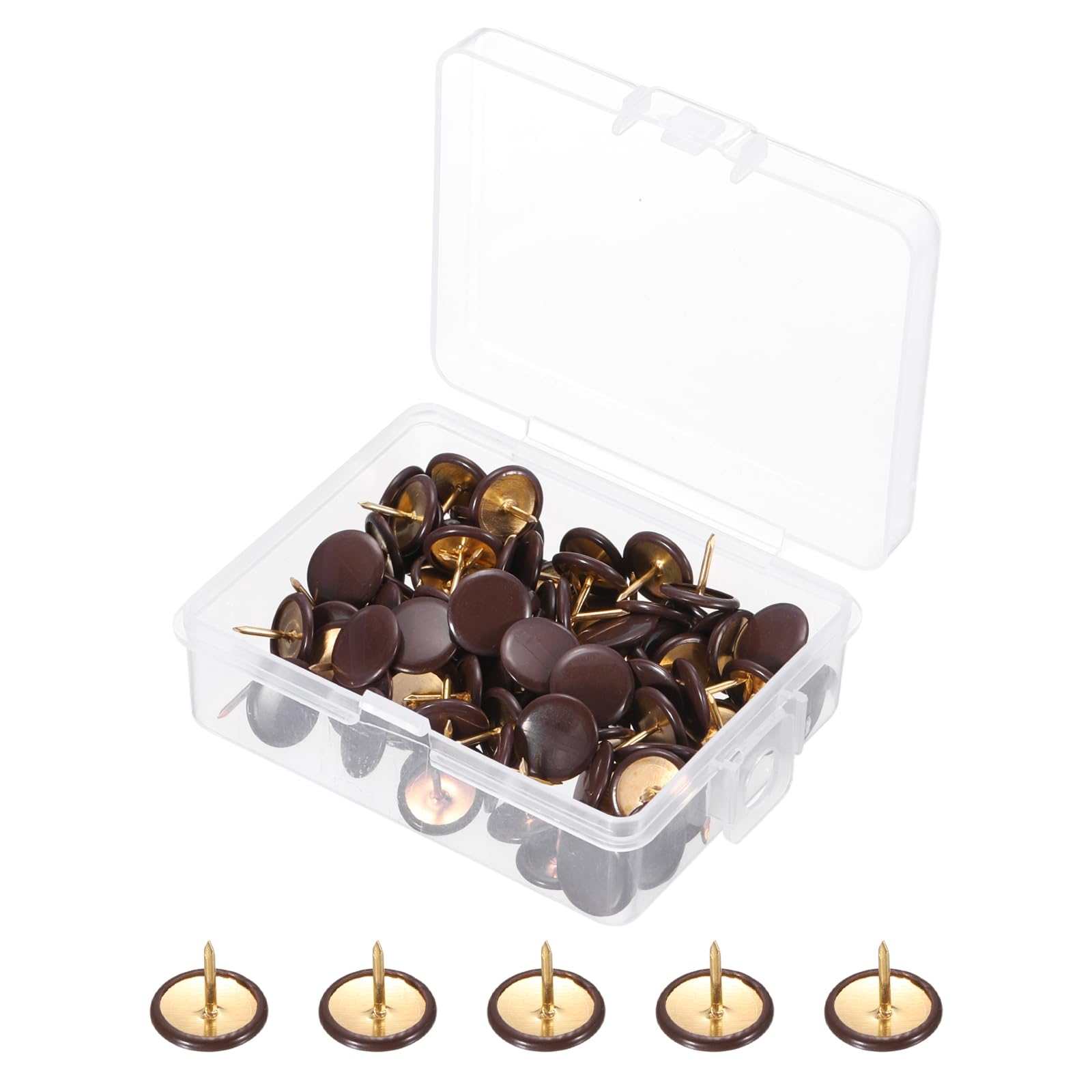 PATIKIL Roundness Push Pins, 200 Pcs Thumb Tacks Plastic Decorative Pins for CorkBoard, Picture, DIY for Home, Office, Brown