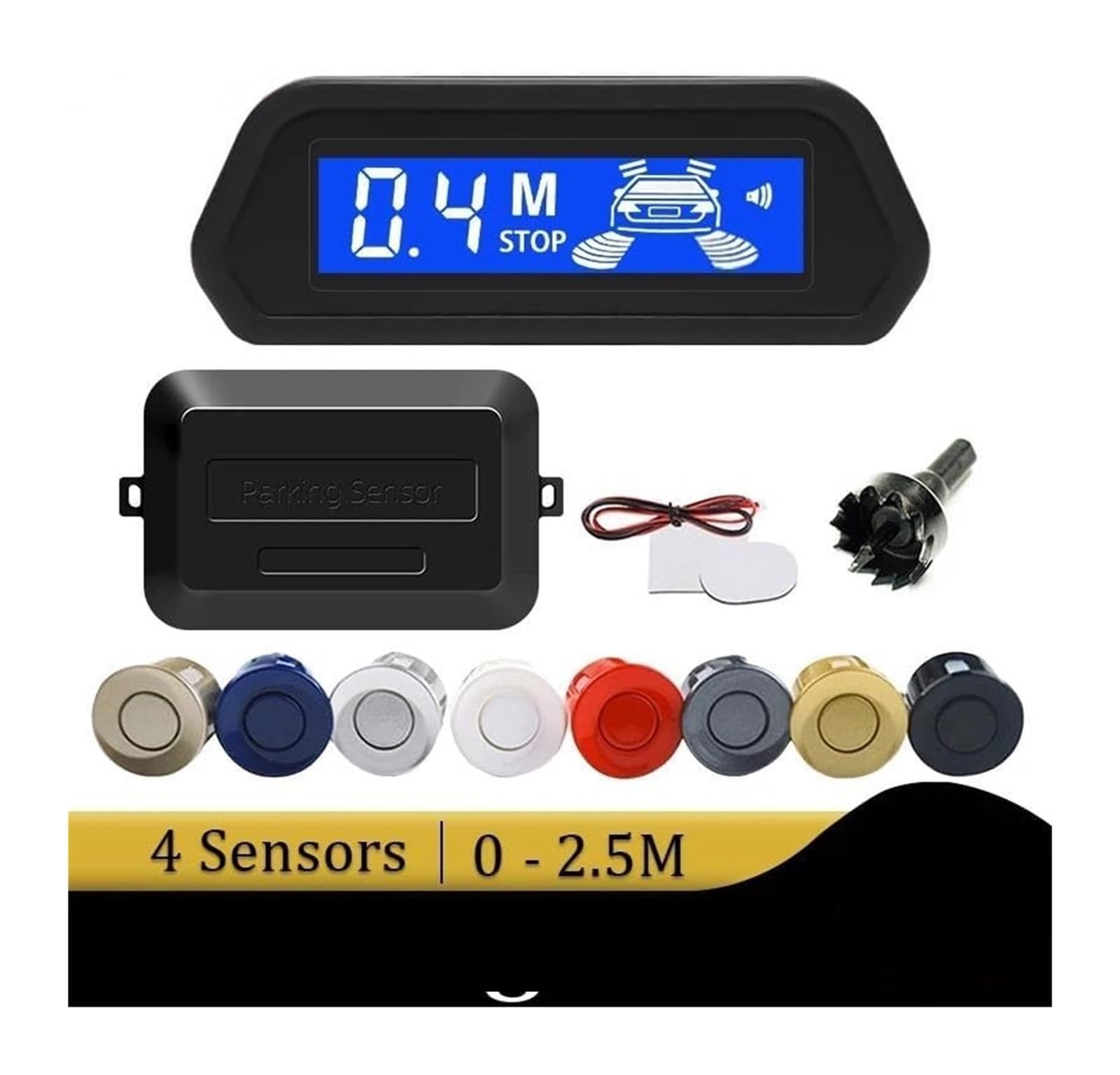 Sensor Aparcamiento con Radar Marcha Atrás Trasero Coche Monitor Parktronic Pantalla Retroiluminada 4 Detectores Sensor De Aparcami(Oro)