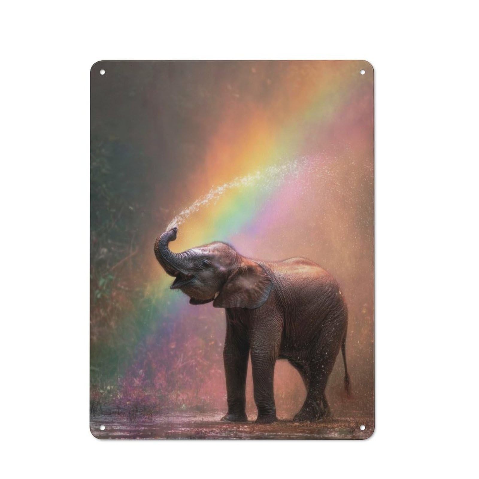 Junmoney Baby Elephant Rainbow Shower Metal Wall Plaque 40X30cm, Everyday Small Space Decor For Flat, Dorm Room, Lounge Or Cafe