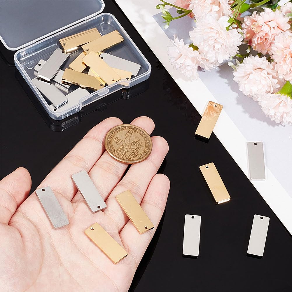UNICRAFTALE 20Pcs 2 Colors Rectangle Stamping Blank Tags 25mm Stainless Steel Rectangle Blank Stamping Tags with Hole Small Blank Pendants Charms for Bracelet Necklace DIY Jewelry Making - Image 5