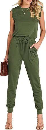 ANRABESS Womens Summer Crewneck Sleeveless Casual Loose Stretchy Jumpsuits Rompers with Pockets