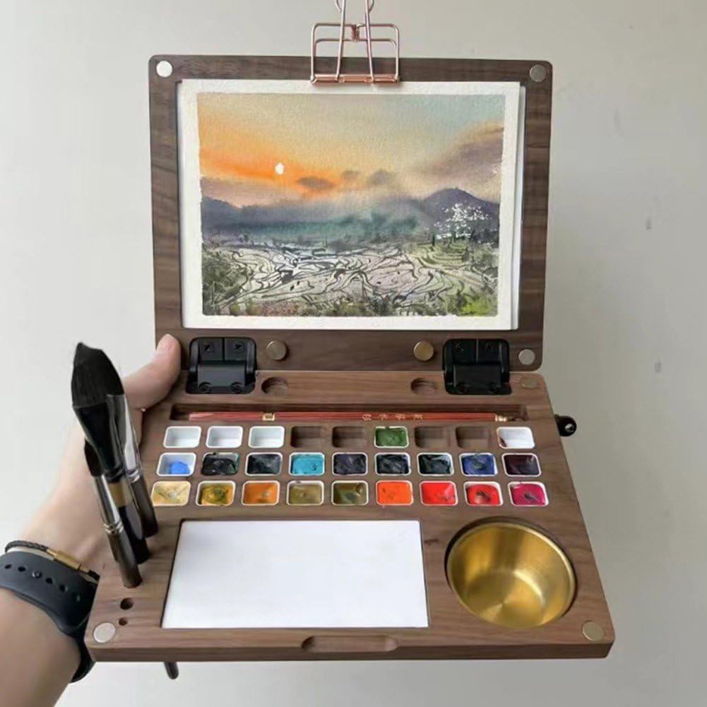 Paleta Portátil, Paleta De Madera, Caja De Pintura Óleo Multifuncional, Paleta De Cuaderno De Bocetos, Herramienta De Pintura De Acuarela para Viajes Aire Libre para Estudiantes