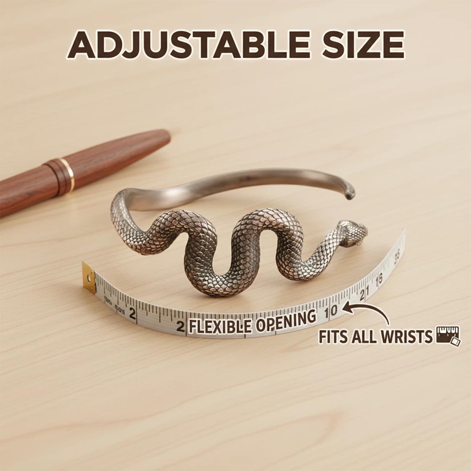 Minimalist Snake Scale Cuff Bracelet - Solid Copper Serpent Bangle for Men & Women - Adjustable Textured Wristband, Unique Jewelry Gift
