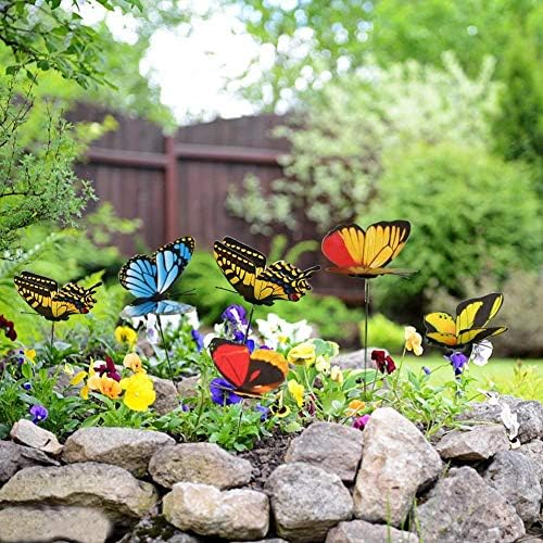 ECHG 50Pcs Garden Butterflies Stakes, 9cm Colourful Garden Butterfly Ornaments for Plant Decoration, Outdoor Yard, Garden Decor