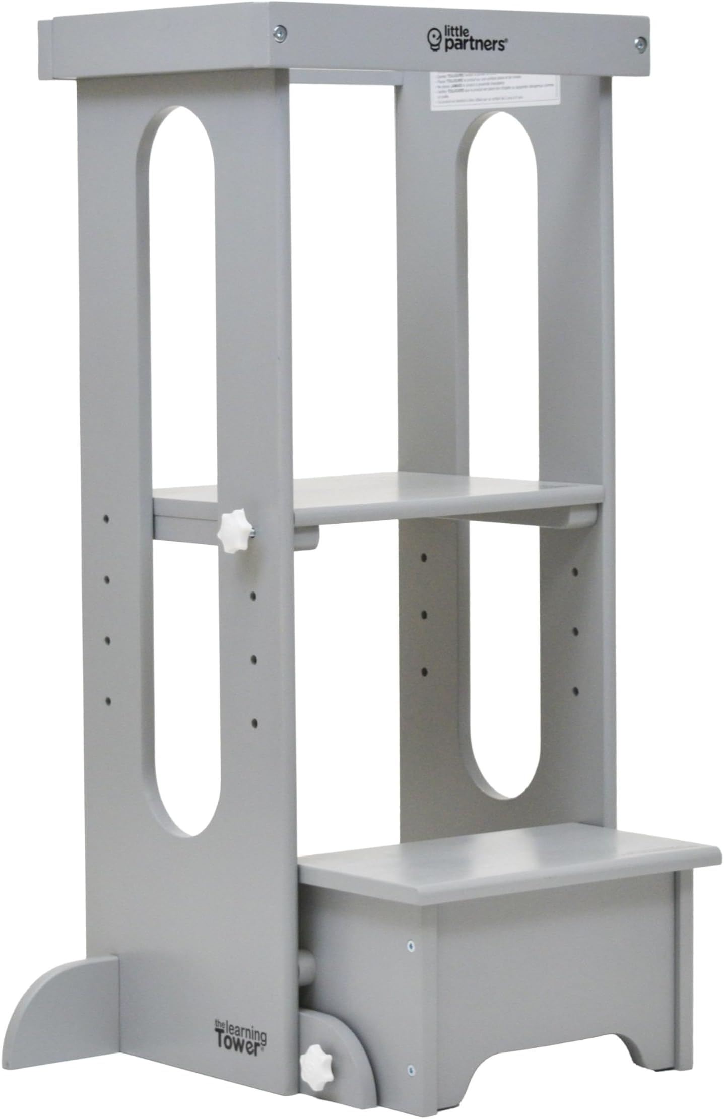 Foldable Toddler Tower, Learning Tower Explore 'N Store Montessori Standing Kitchen Tower with Folding Step Stool Platform for Cooking and Learning, Ages 2+ (Silver Drop)