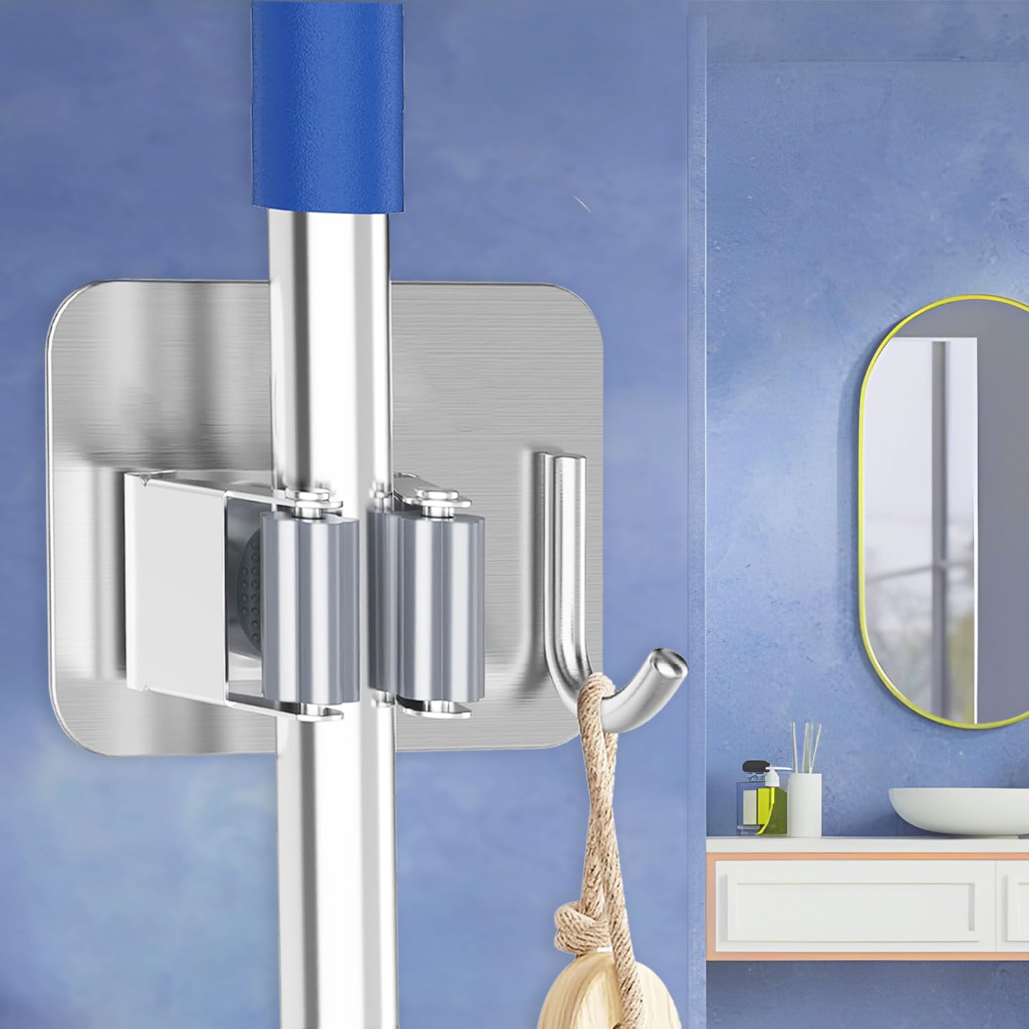 Fourfox Self-Adhesive Stainless Steel Mop and Broom Holder with Hook: Drill-Free Tight Grip Wall Mount for Home, Kitchen, Garage, Bathroom Storage (Silver - 1 Piece) (B0C82P5W5S) Amazon Price History, Amazon Price Tracker