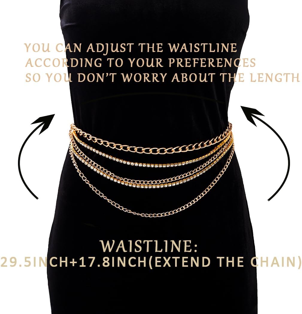 Rhinestone Sparkly Waist Chain Gold Layered Waist Chains Crystal Belly Chain Tassels Body Jewelry for Women - Image 6