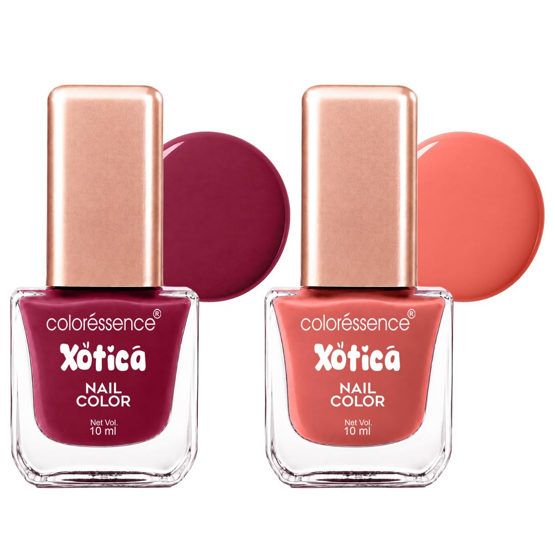 Coloressence Xotica Nail Polish Paint Combo Set of 2 x 10ml (Shades: Flaming Fuchsia & Bliss) | Glossy Finish | Quick Dry | Chip Resistant | Long Lasting-image-23