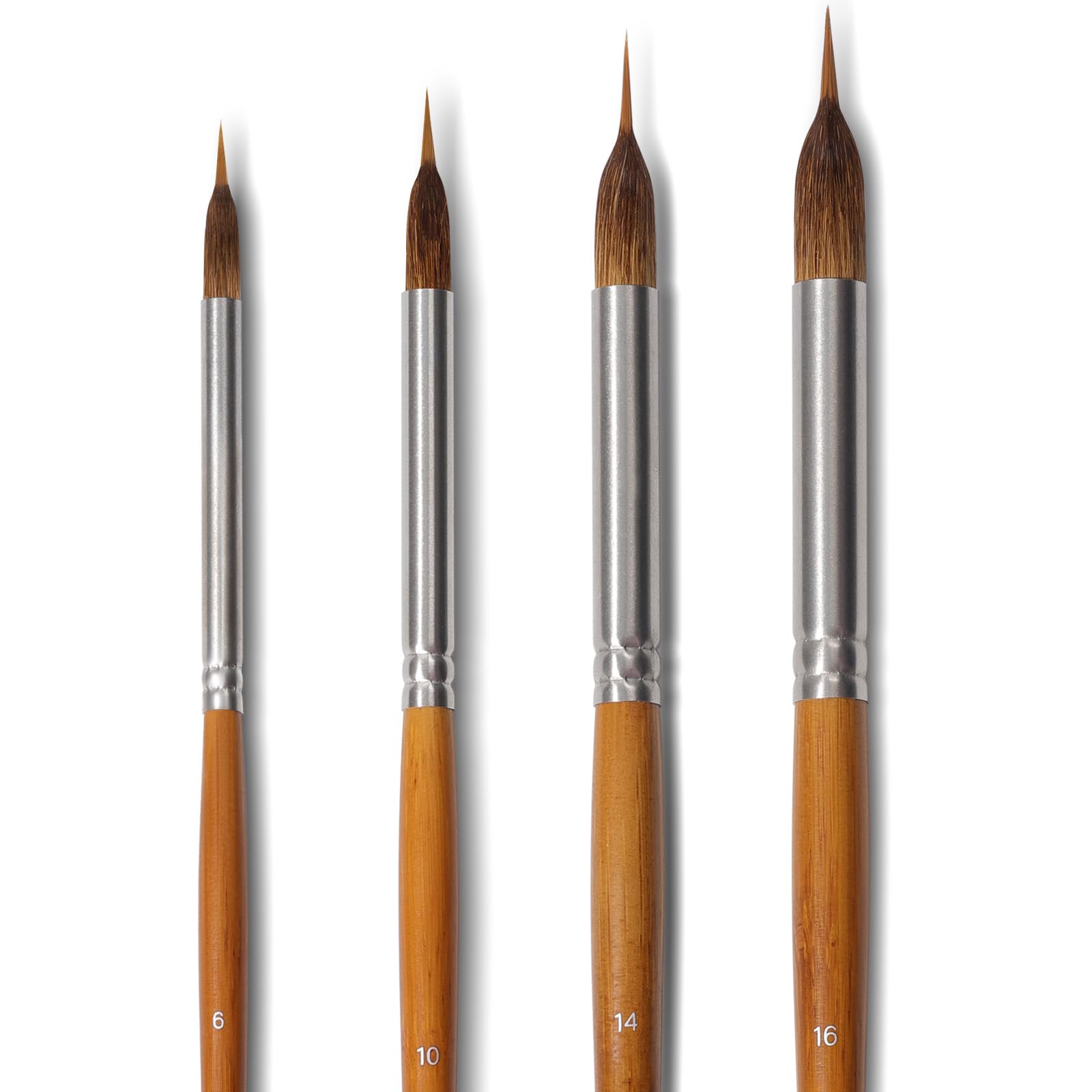 Watercolor Brushes Set - 4Pcs Extended Needle Point Brushes Synthetic Extra Long Pinhead Brush Sable Body with Belly