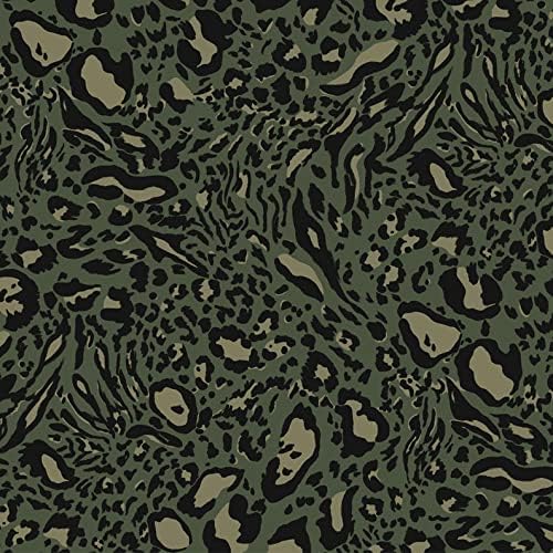 Army Green Taupe Leopard Skin Printed on French Terry Fabric