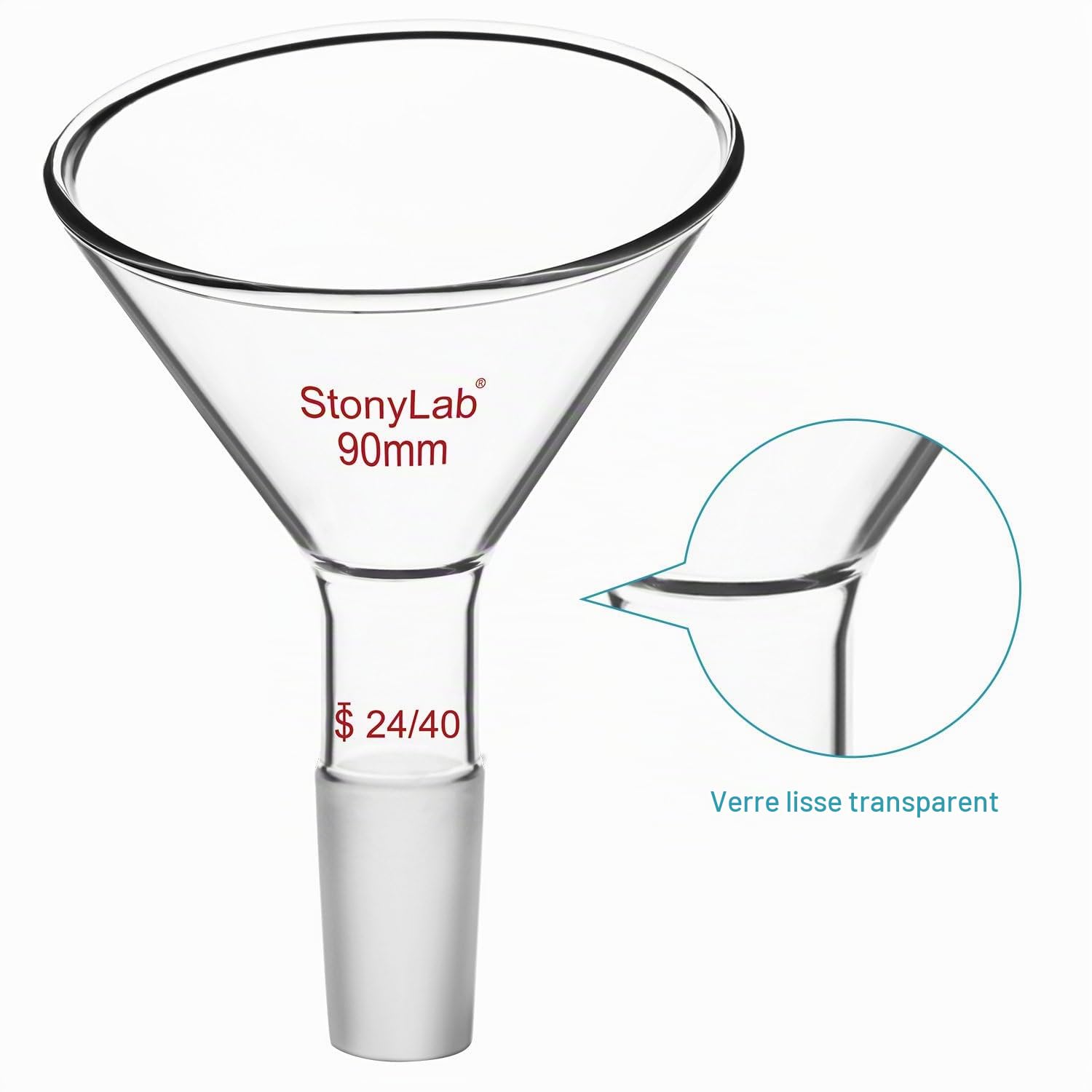 stonylab Entonnoir de Oblique en Verre, Entonnoir Triangulaire Incliné à Verre Borosilicaté de 60 Offset avec Joint Standard 24/40 pour les Matériaux de Laboratoire Complétant, 90 mm