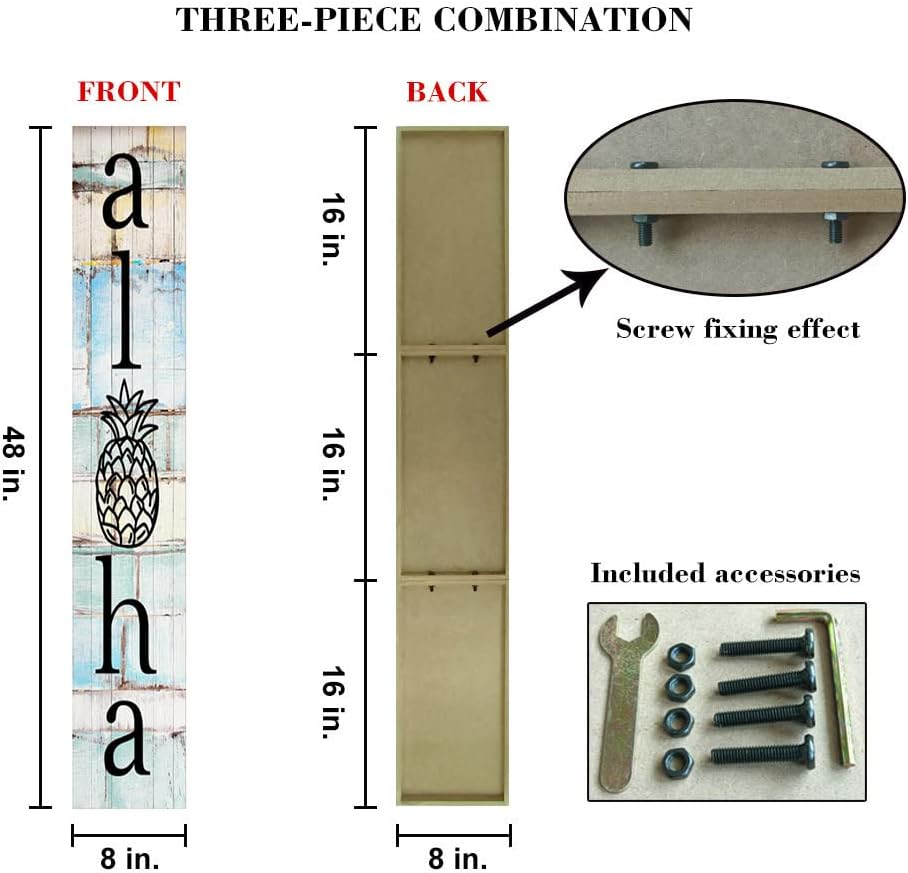 48" H Wooden Aloha Porch Sign Vertical Porch Décor Hanging Signs Holiday Decorations for Front Door Wall Display