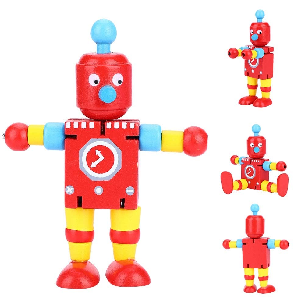 banapoyWooden Robot Toys, Bright and Cute Pattern Transforming Robot, Non-Toxic Safety Kids Robot Toys, Traditional Sensory Toy for Kids Great Birthday Gift(Red)