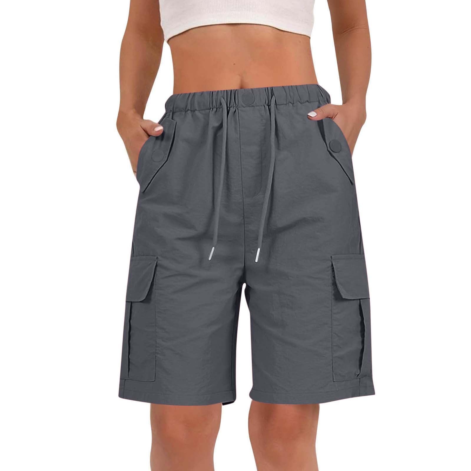 Generico Pantaloncini Donna Multitasche Bermuda Pantaloni da Lavoro Donna Vita Elastica Leggeri Shorts Pantaloni da Trekking Traspirante Pantalone Corti Sportivi per Viaggi Escursioni con 4 Tasche