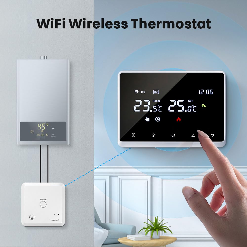 KETOTEK Slimme WiFi Thermostaat voor Ketel 5A 220V Compatibel met Alexa, Smart Thermostaat Boiler Chronothermostaat Programmeerbare Wit met Tuya/Smart Life APP Bediening, Droog Contact KETOTEK Slimme WiFi Thermostaat voor Ketel 5A 220V Compatibel met Alexa, Smart Thermostaat Boiler Chronothermostaat Programmeerbare Wit met Tuya/Smart Life APP Bediening, Droog Contact