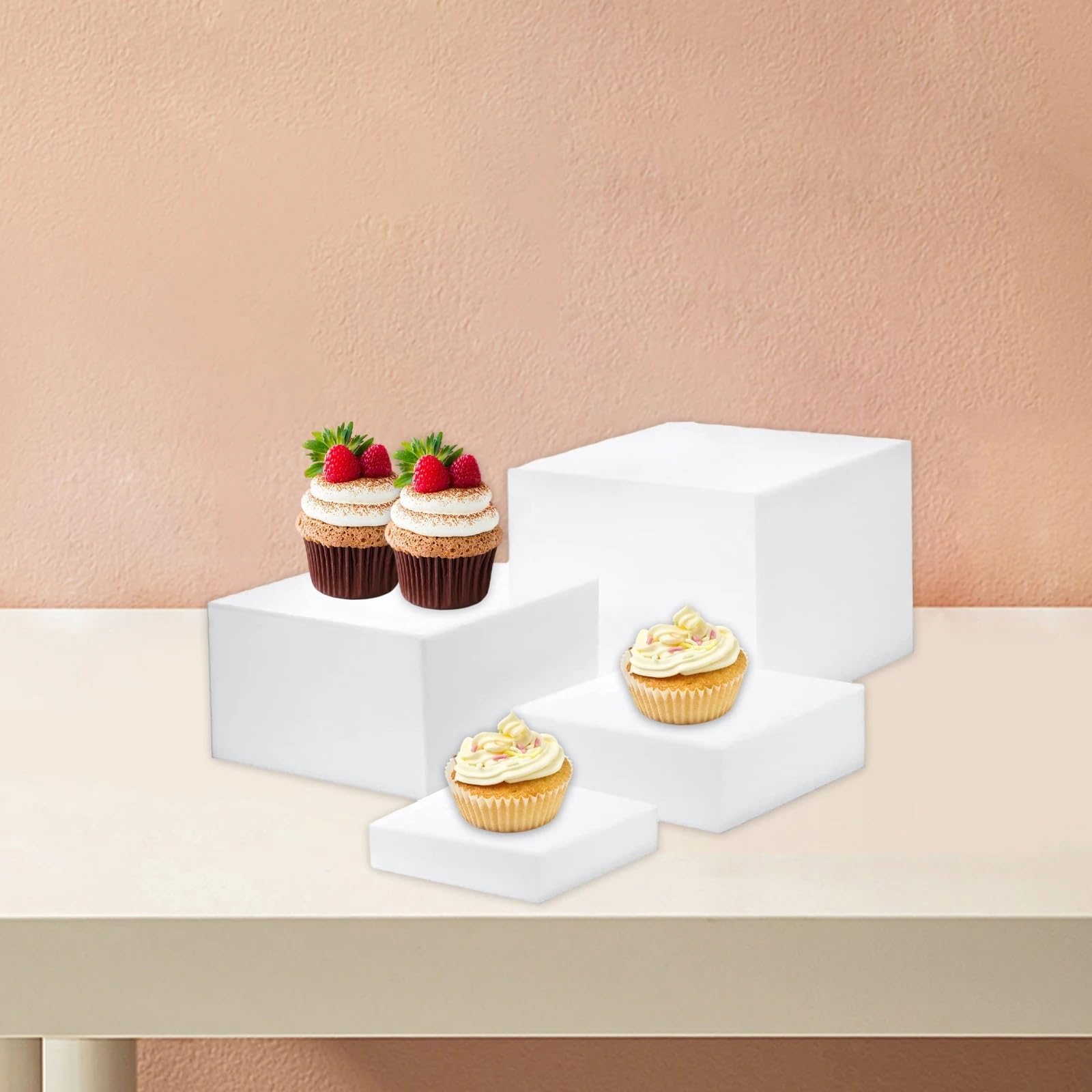 3/4 piezas de elevador de buffet, expositor de buffet, cubo blanco de 5 lados, suministros de catering, soportes for pasteles, elevador de cubo for comida, postre, catering para Buffet(3Pcs White)