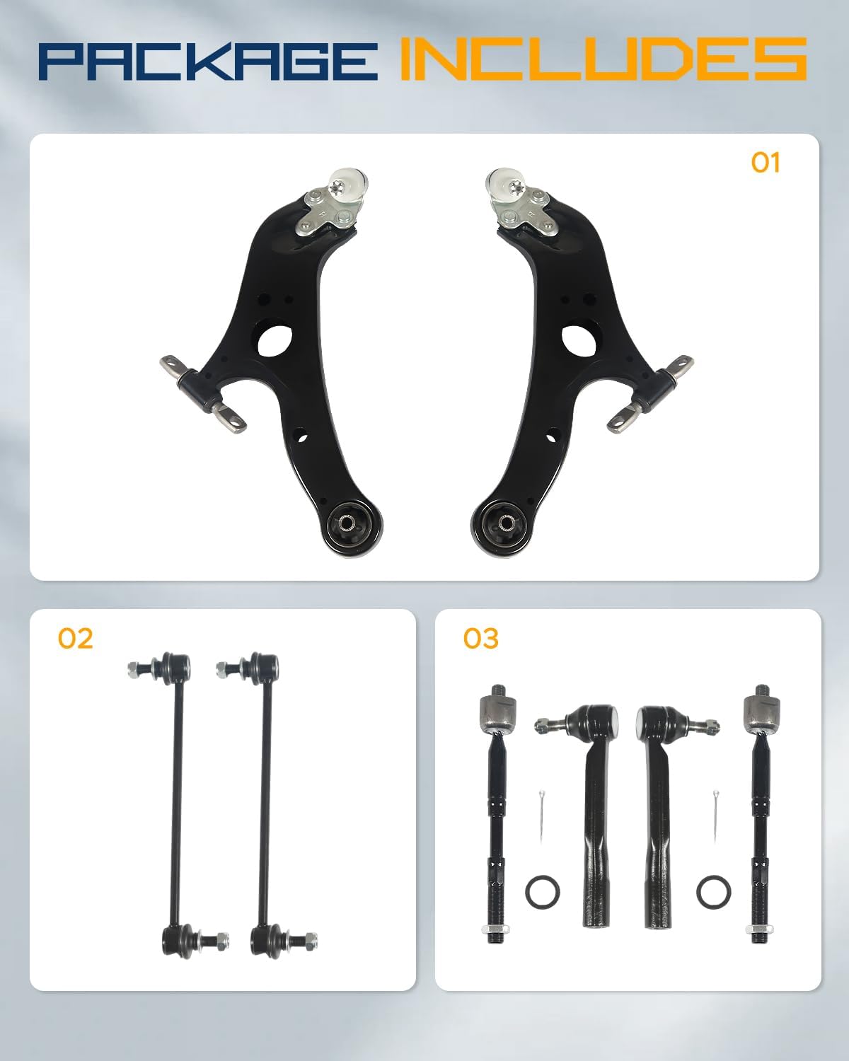 8PCS Suspension Kit Fit For Toyota Sienna 2011-2020 Front Lower Control Arm w/Ball Joints Sway Bar Tie Rod End Link K622035 K622036 EV801518 ES800997 ES800998 K750574