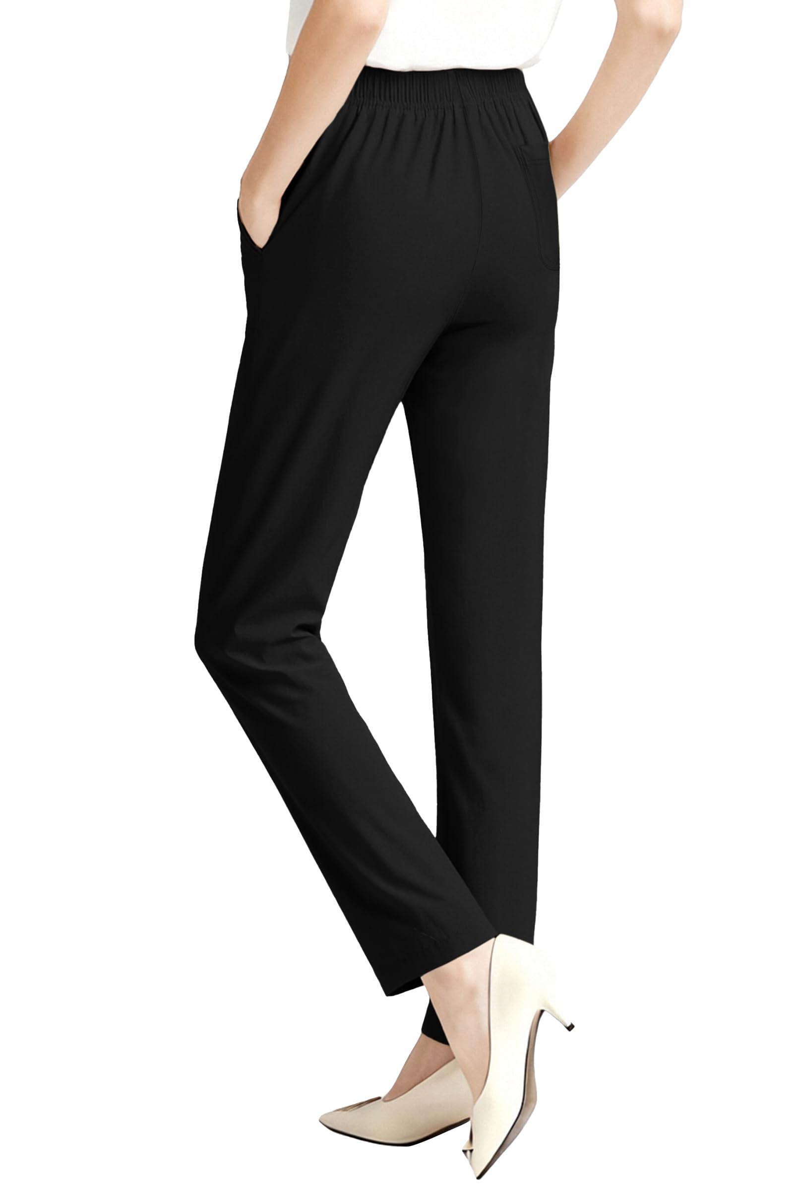 Soojun Womens Summer Elastic Waist Comfy Stretch Pull On Pants