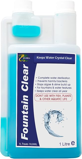HYDRA Fountain Clear Water Feature Cleaner | 1L Treats 30,000L Highest Dilution Rates - Water Feature Treatment Keeps Water Crystal Clear from Algae, Cleans Water & Biofilm Build-up