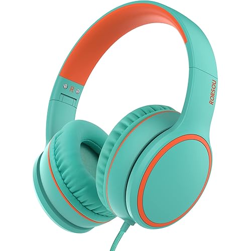 RORSOU R10 On-Ear Headphones with Microphone, Lightweight Folding Stereo Bass Headphones with 1.5M No-Tangle Cord, Portable Wired Headphones for Smartphone Tablet Computer MP3 / 4 (Green)