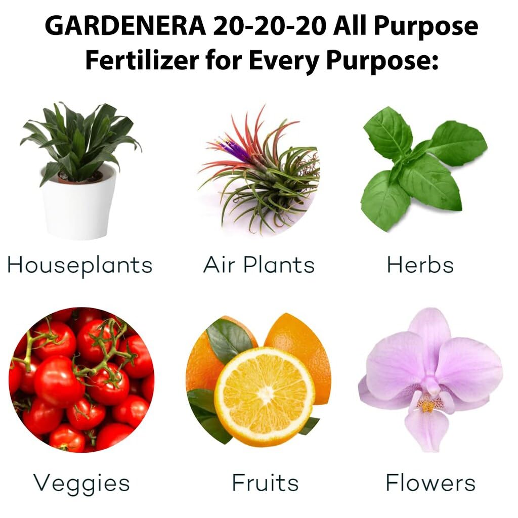 GARDENERA Premium 20-20-20 All Purpose Water Solubable Fertilizer for All Plant - Promotes Biomass Growth and Vibrant Leaf Color - 3 Quart