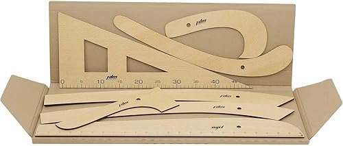Miniatura 6 de FDM Regla de dibujo de madera de 14 piezas modelo de regla curva y recta para sastres modelistas diseñadores y fabricantes de patrones juego de