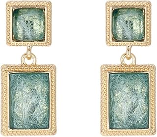 Pendientes Clip de Cristal Verde Simple Vintage Simple Green en Green Resin Stone Clip en Aretes sin Mujeres Penetrantes (Color de Metal: Clip en Aretes), ESBANT